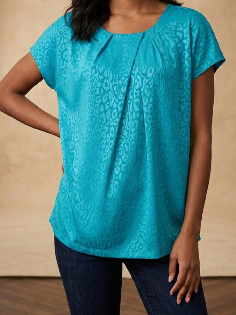 Evan Picone Aqua Flowing Short Sleeve Top